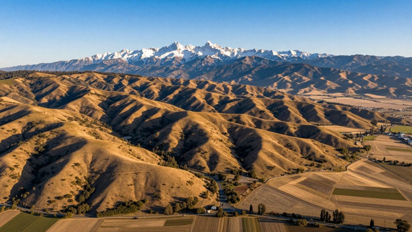 Aerial view of California's diverse landscapes and coastline.