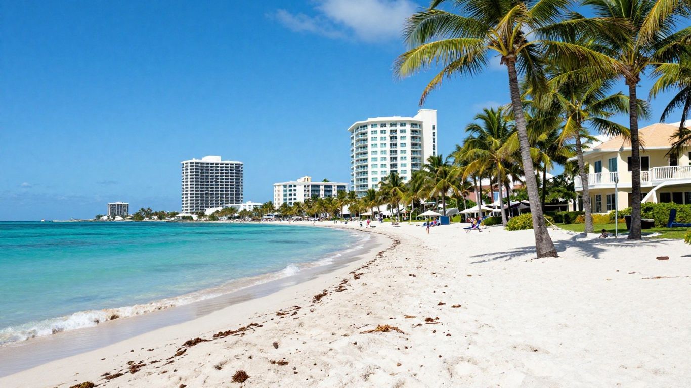 Boca Raton beach with palm trees and clear blue water.