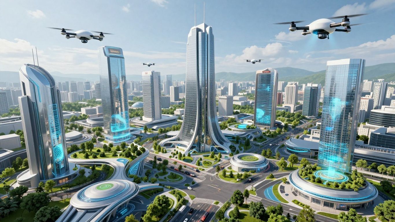 Futuristic Saudi Arabian smart city skyline with advanced technology.