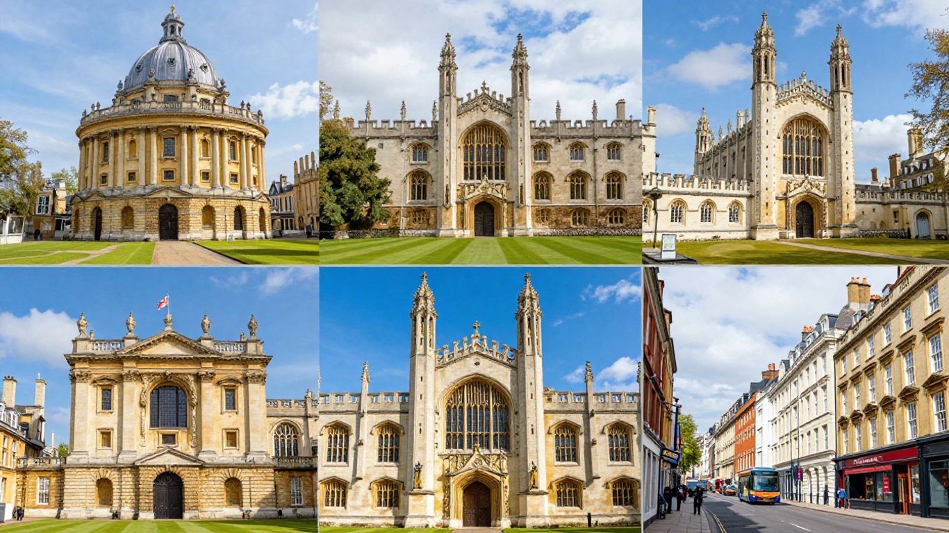 Historic English cities with famous universities and landmarks.
