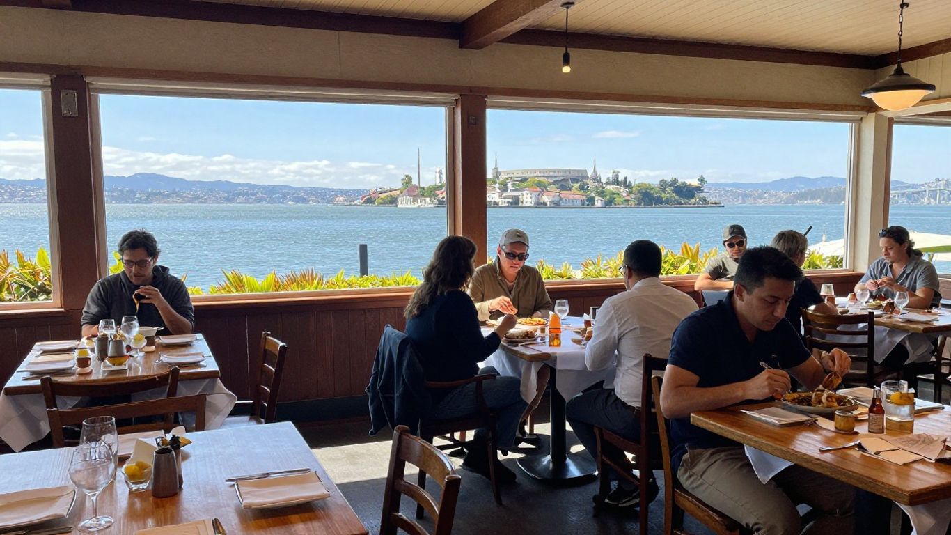 Fog Harbor Fish House interior with bay views.