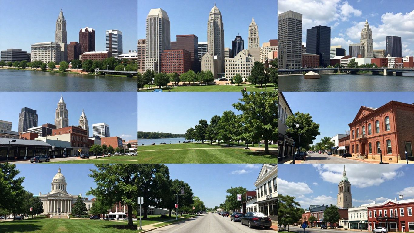 Diverse Ohio cities with skylines and historic architecture.
