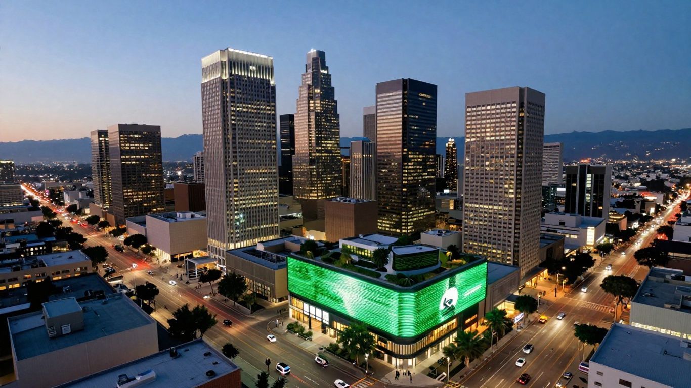 Futuristic Los Angeles cityscape with smart technology features