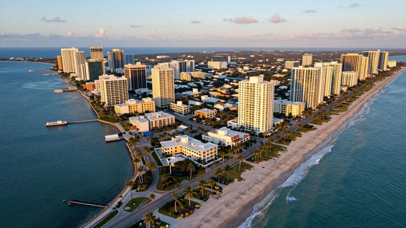 Aerial view of Florida cities and coastline.
