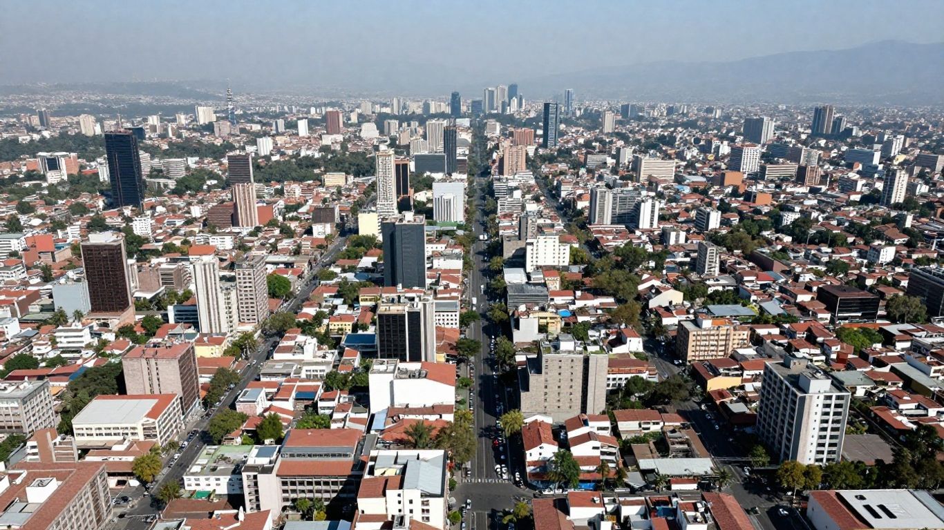 Aerial view of Mexico City's dense urban sprawl.