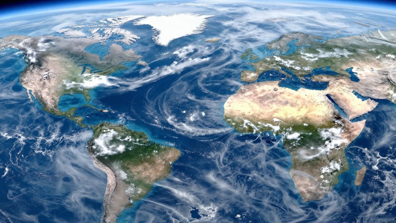 Live view of Earth from space with clouds and continents.