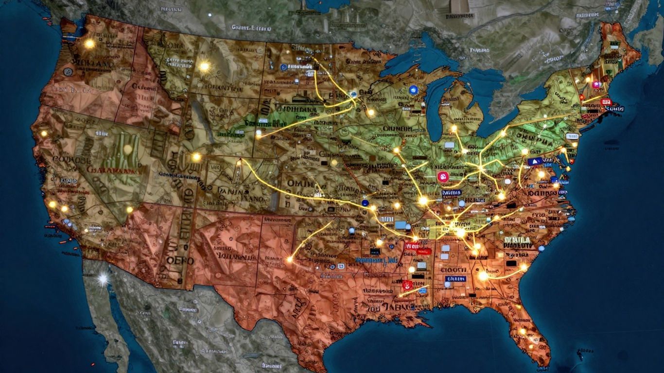 Interactive map of US cities and connecting routes.
