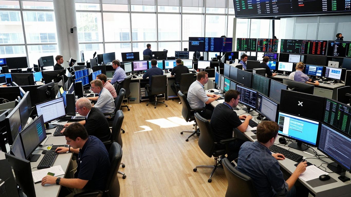 Stock exchange floor with traders