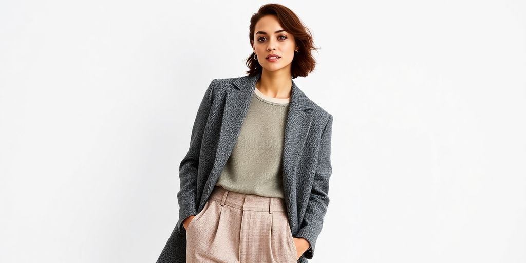 Model in stylish COS outfit on minimalist background.