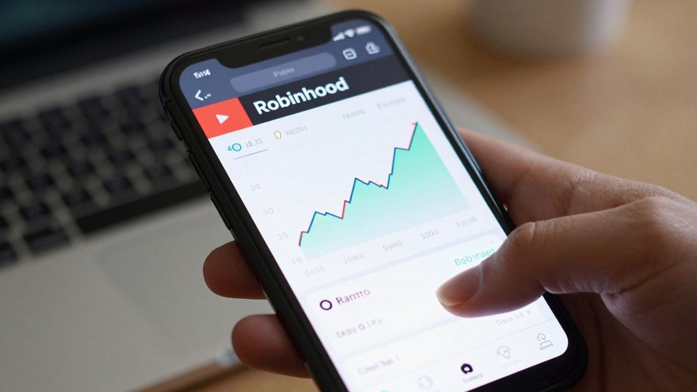 Robinhood app on a smartphone with stock chart.
