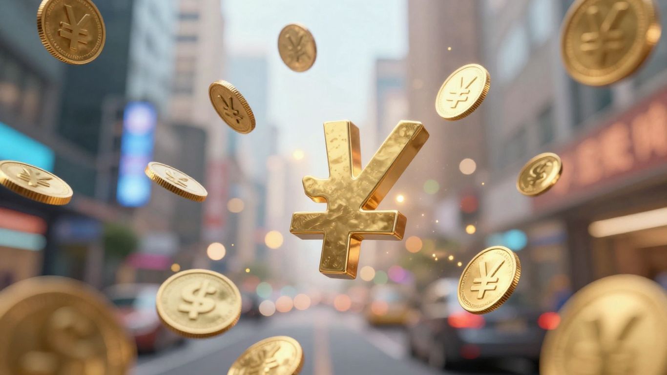 Forex trading symbols with falling gold coins.