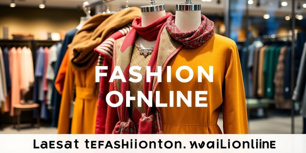 Trendy seasonal clothing on display in a boutique.