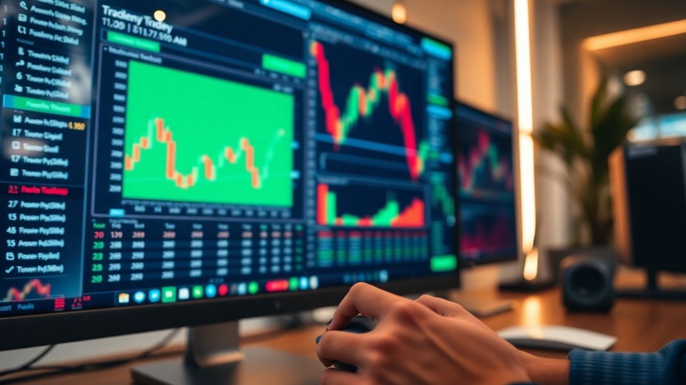 TradingView live trading charts on a monitor.