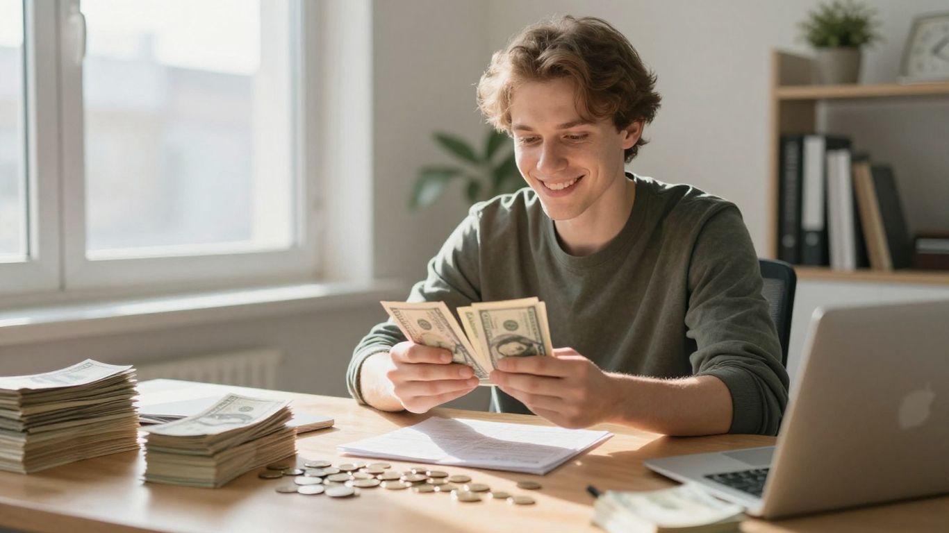 Person with money, financial success, wealth building.