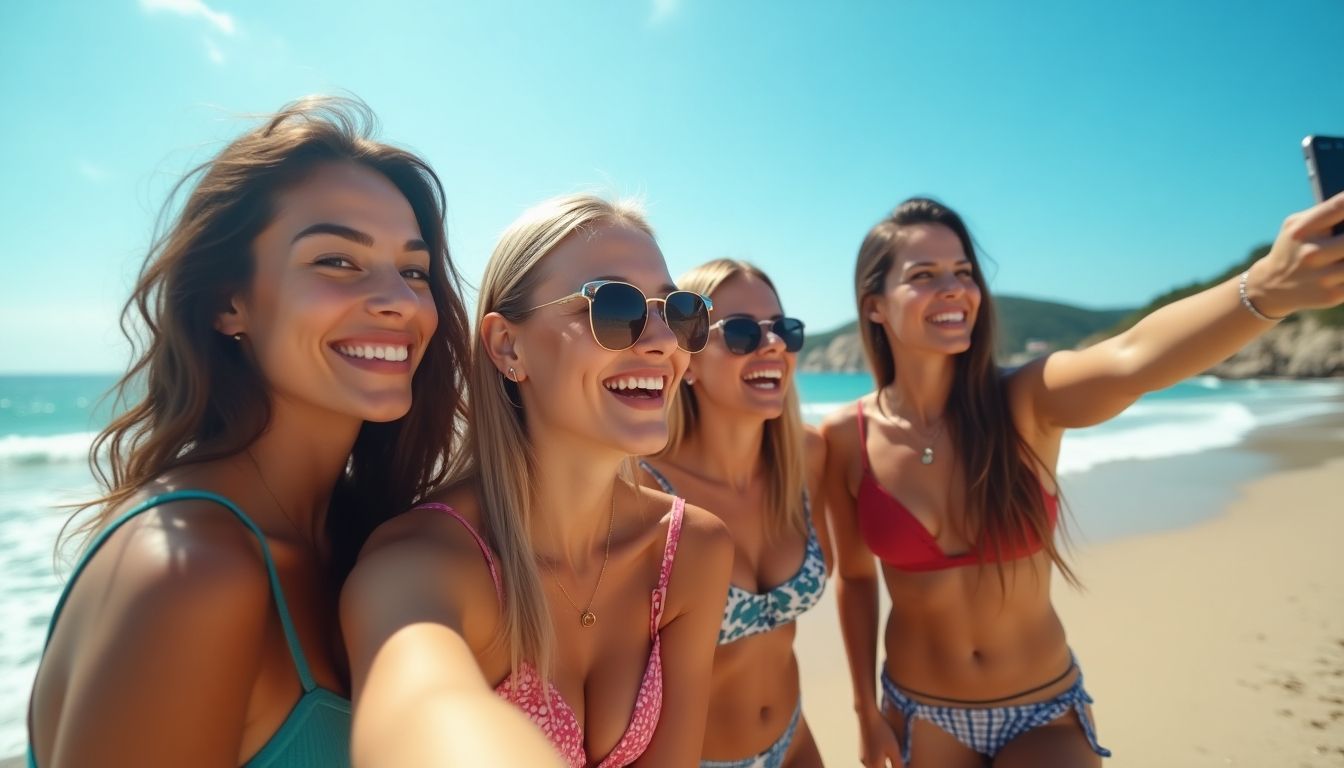 Group of girls enjoying a sunny day at the beach.