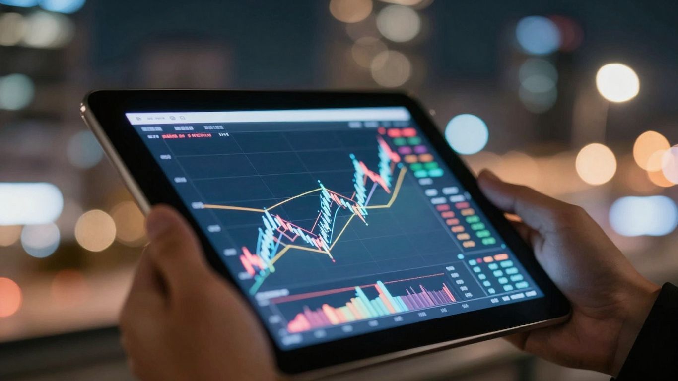 Abstract financial market movements on a tablet screen.