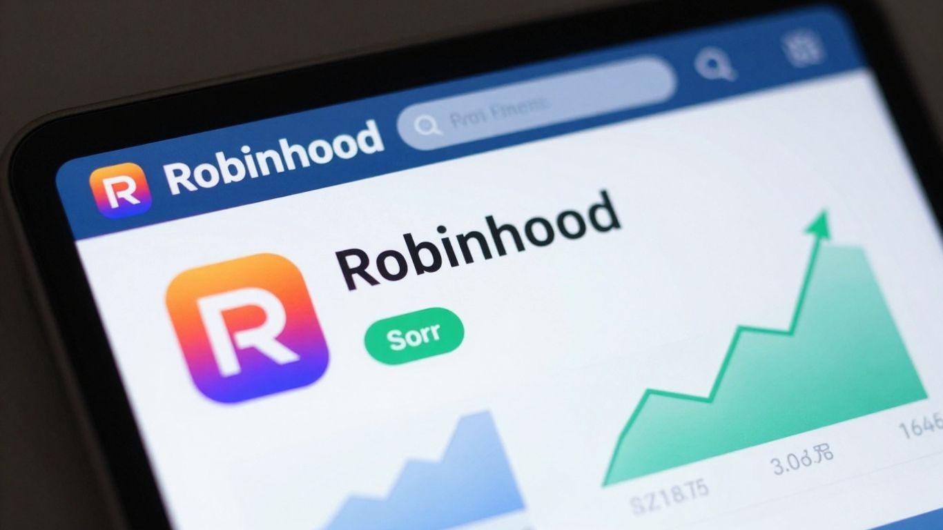 Robinhood trading platform interface with financial growth elements.
