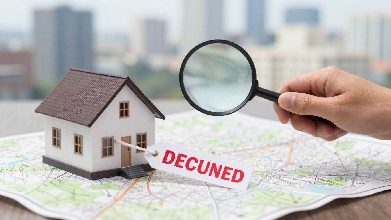 Real estate agent pointing at house with discount tag.