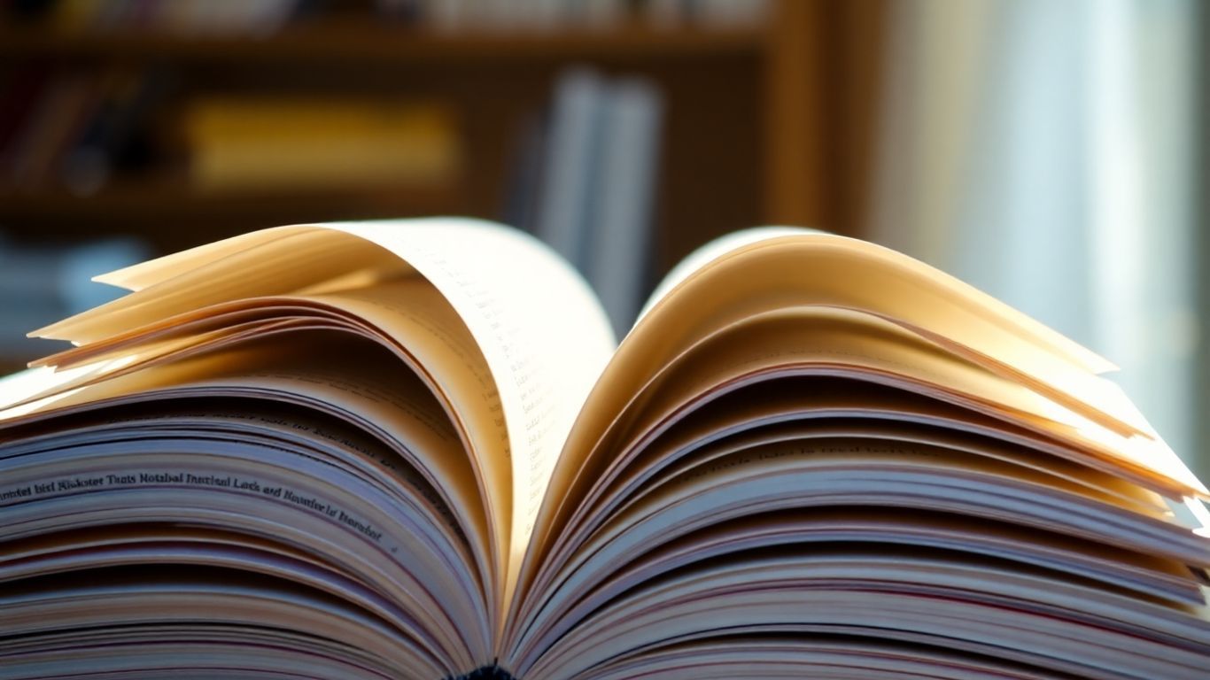 Stack of open trading books with sunlight.