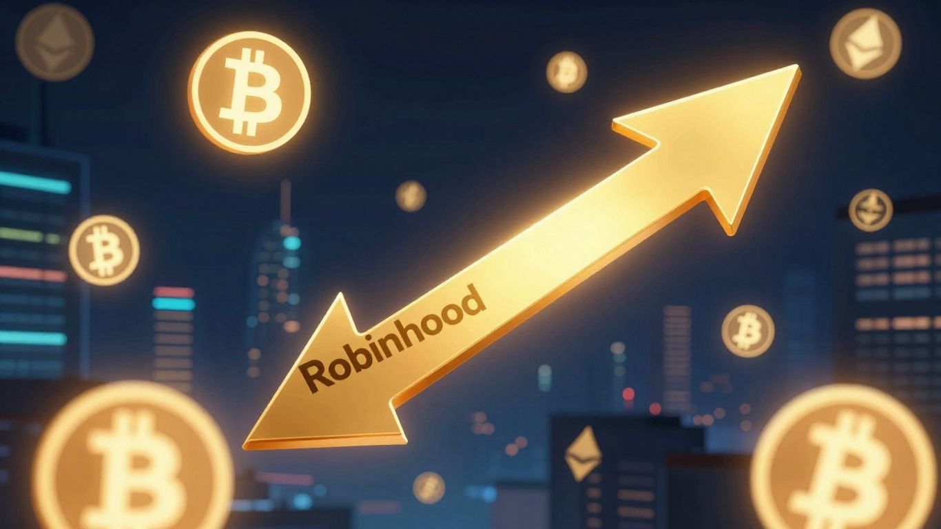 Robinhood crypto bonus guide with Bitcoin and Ethereum symbols.