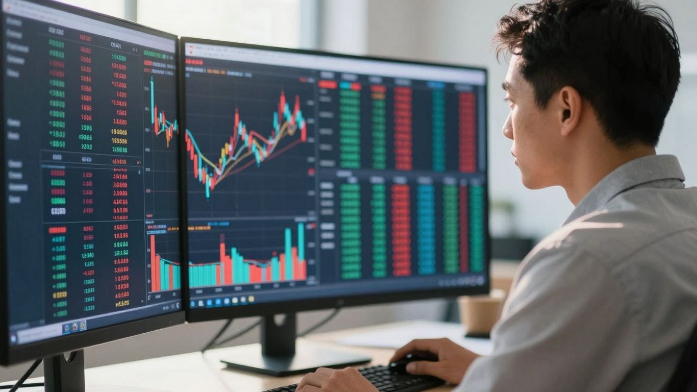 Person looking at financial market data on a screen.