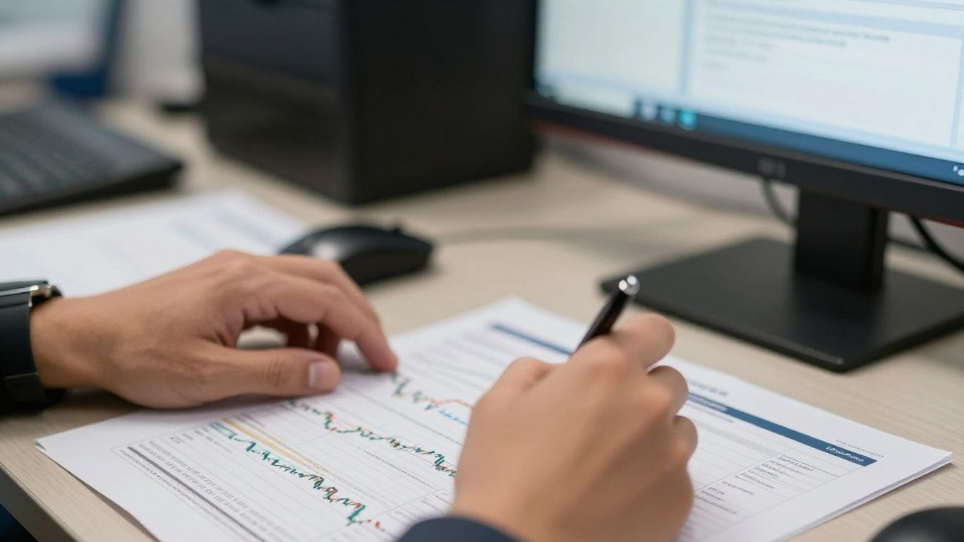 Trader's hands on currency trading desk