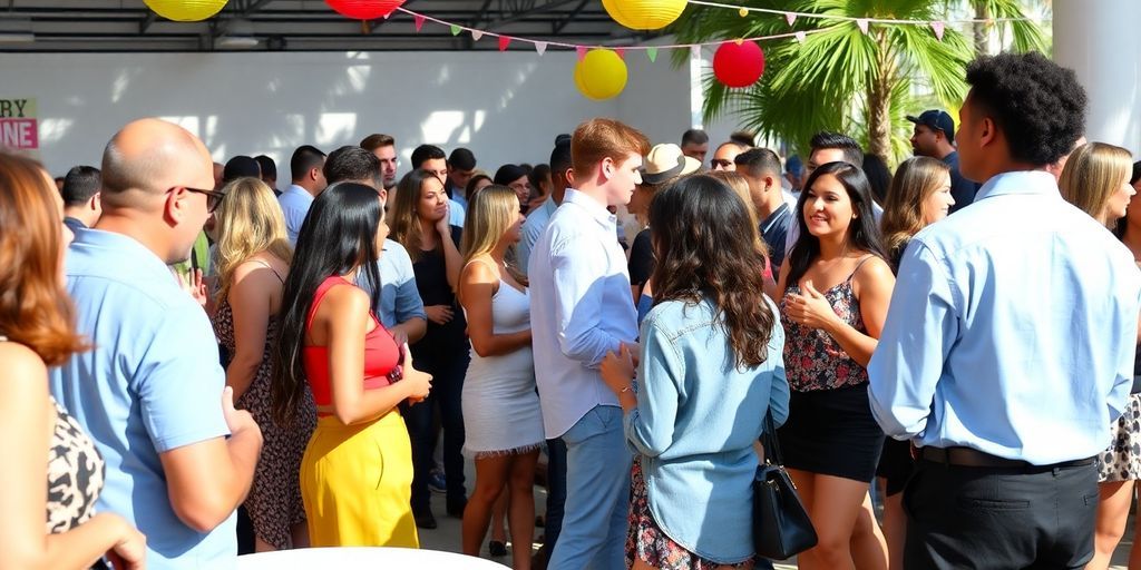 People networking at a Miami fashion industry event.