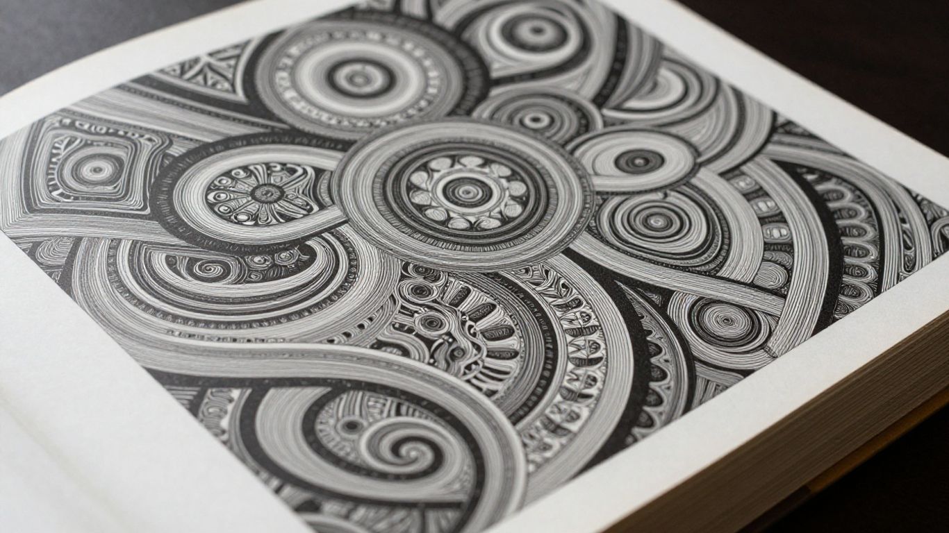 Book pages with intricate chart patterns.