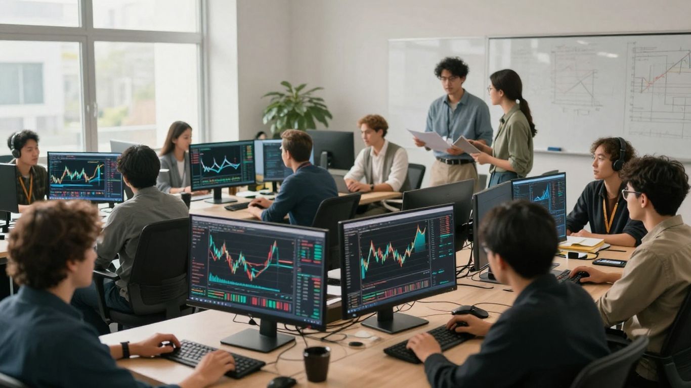 Forex forum discussions with users and abstract financial patterns.