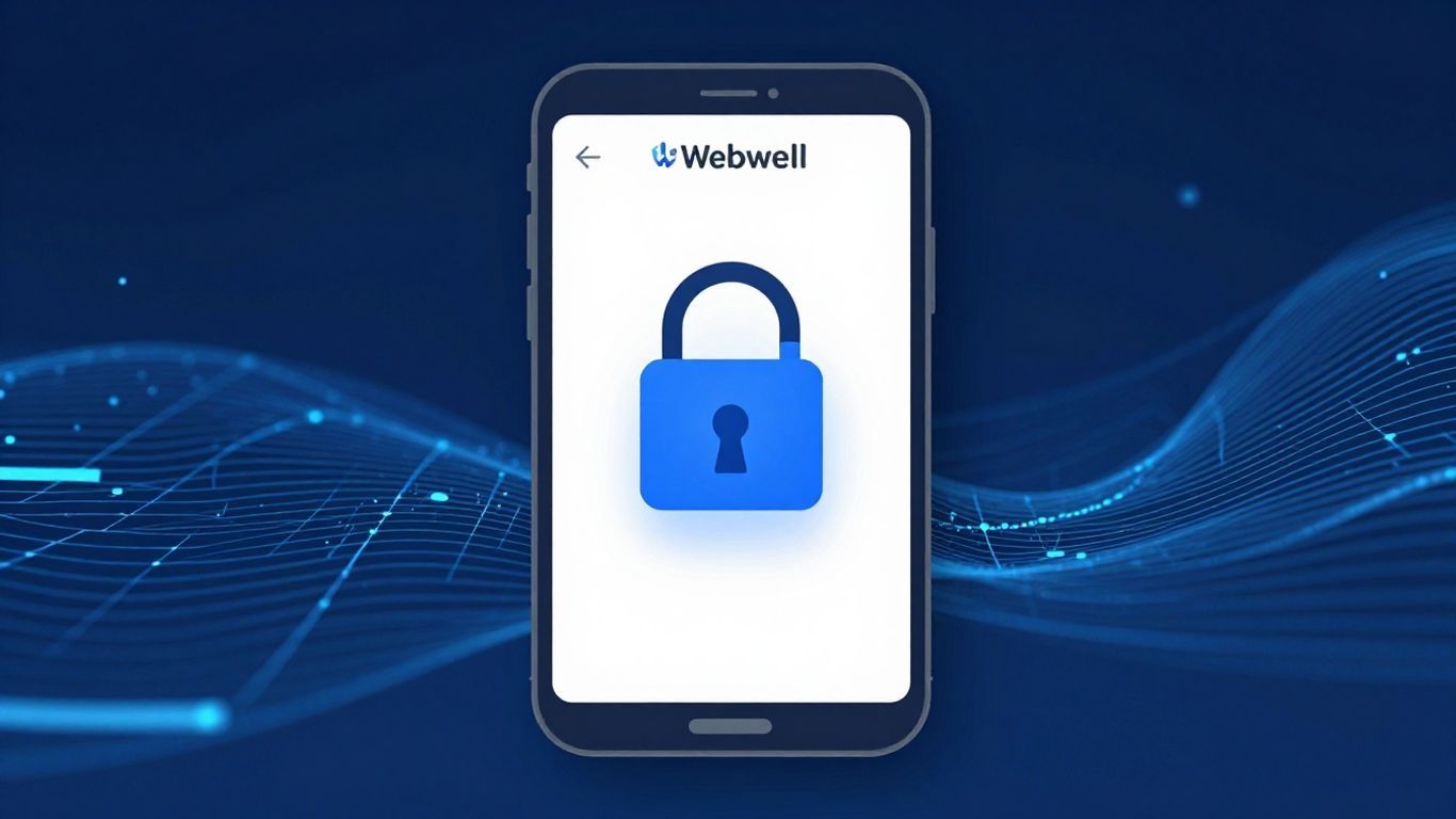 Webull app on a smartphone with a security padlock.
