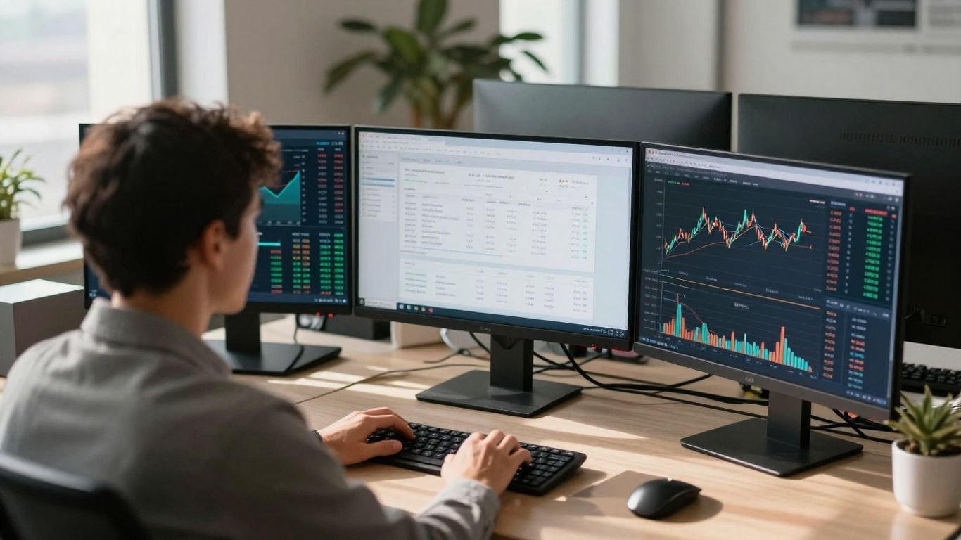 Person using Interactive Brokers platforms on multiple screens.