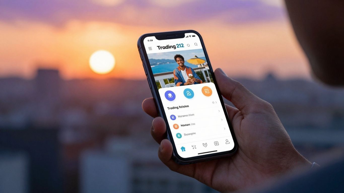 Person holding phone with Trading 212 app