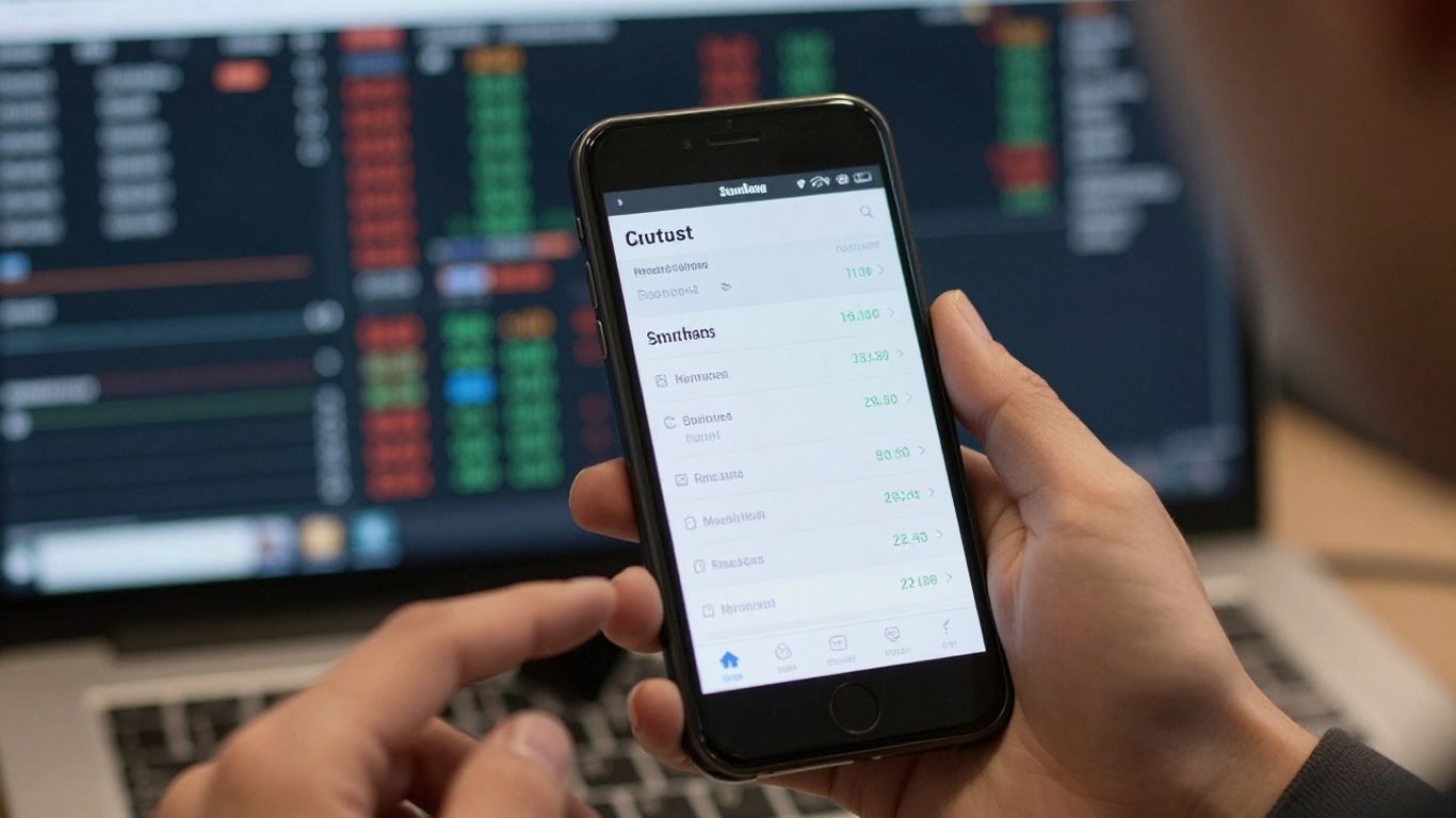 Beginner stock trading on a smartphone.