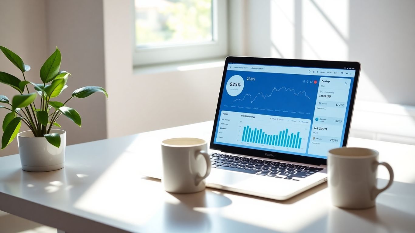 WallStreetZen financial dashboard on a laptop screen.