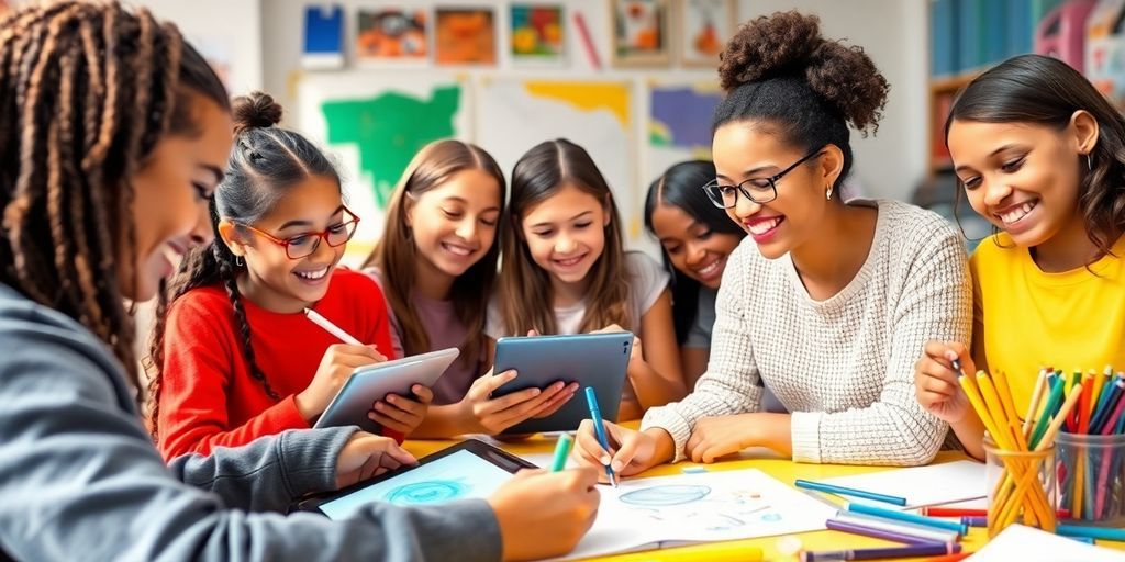 Group of beginners drawing on tablets and sketchpads.