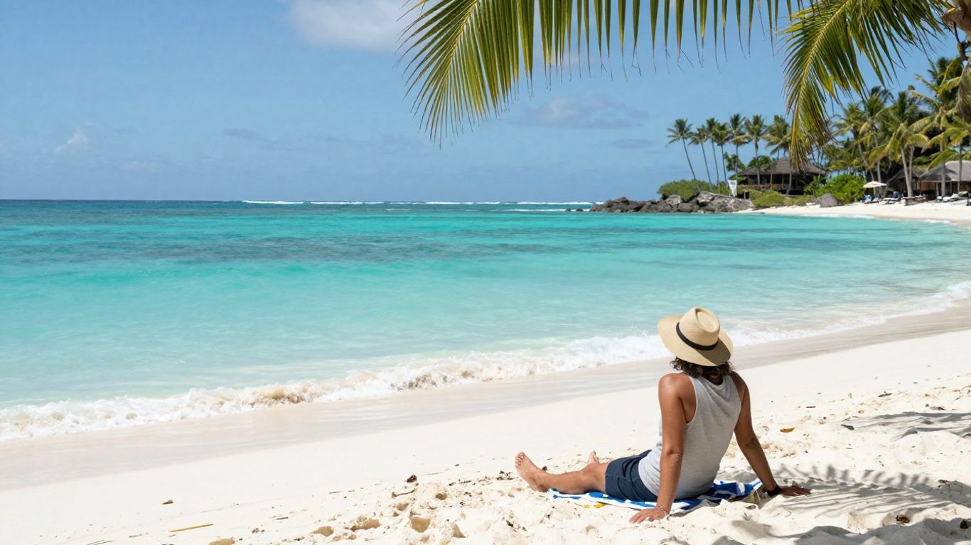 Person enjoying a beach, symbolizing financial freedom.