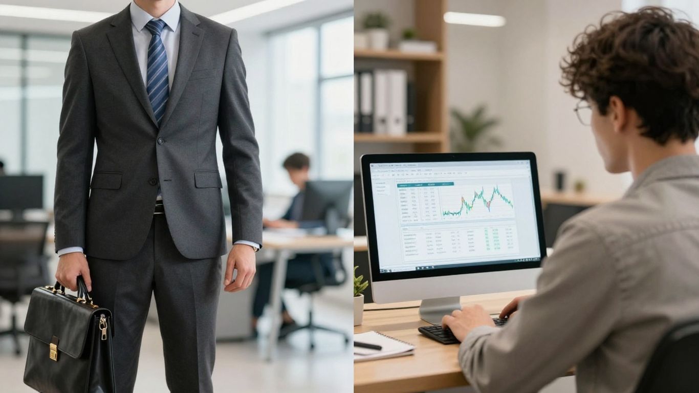 Broker and trader in financial market setting.