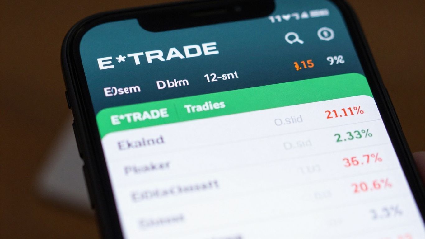 E*TRADE app interface on a smartphone screen.
