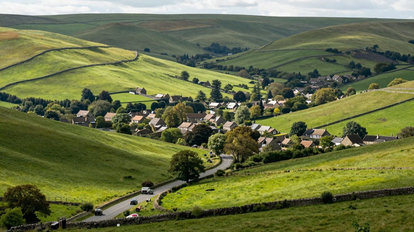 Scenic view of towns and countryside near Coventry.