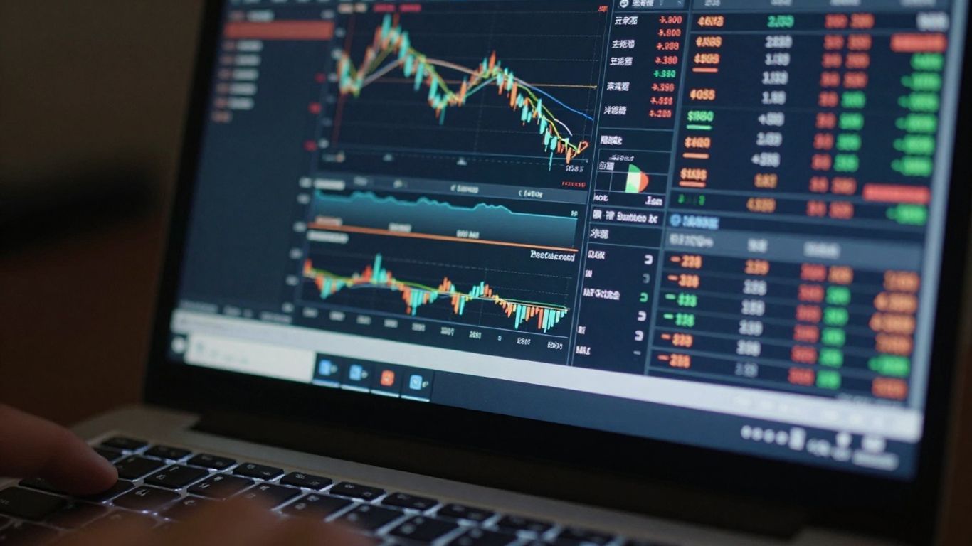 TradingView platform interface on a laptop screen.