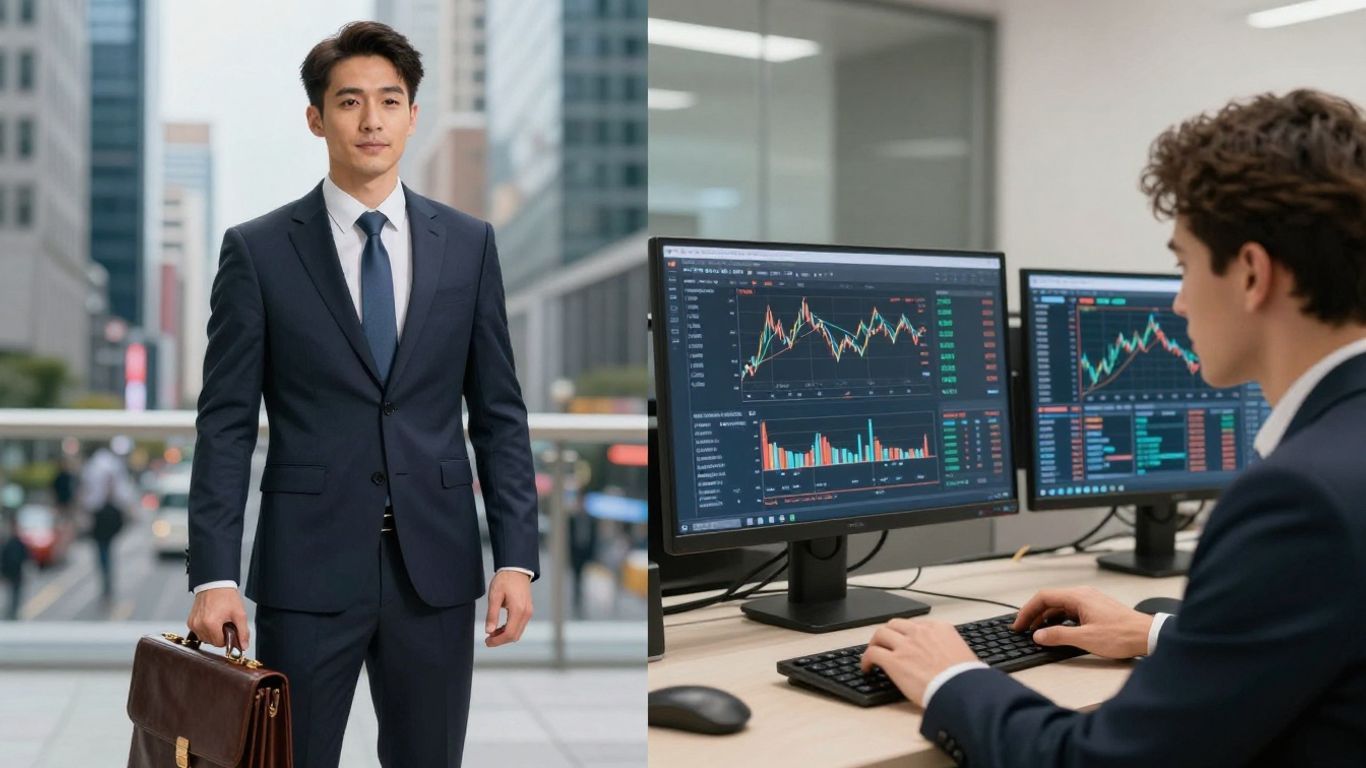 Broker and trader in financial market setting.