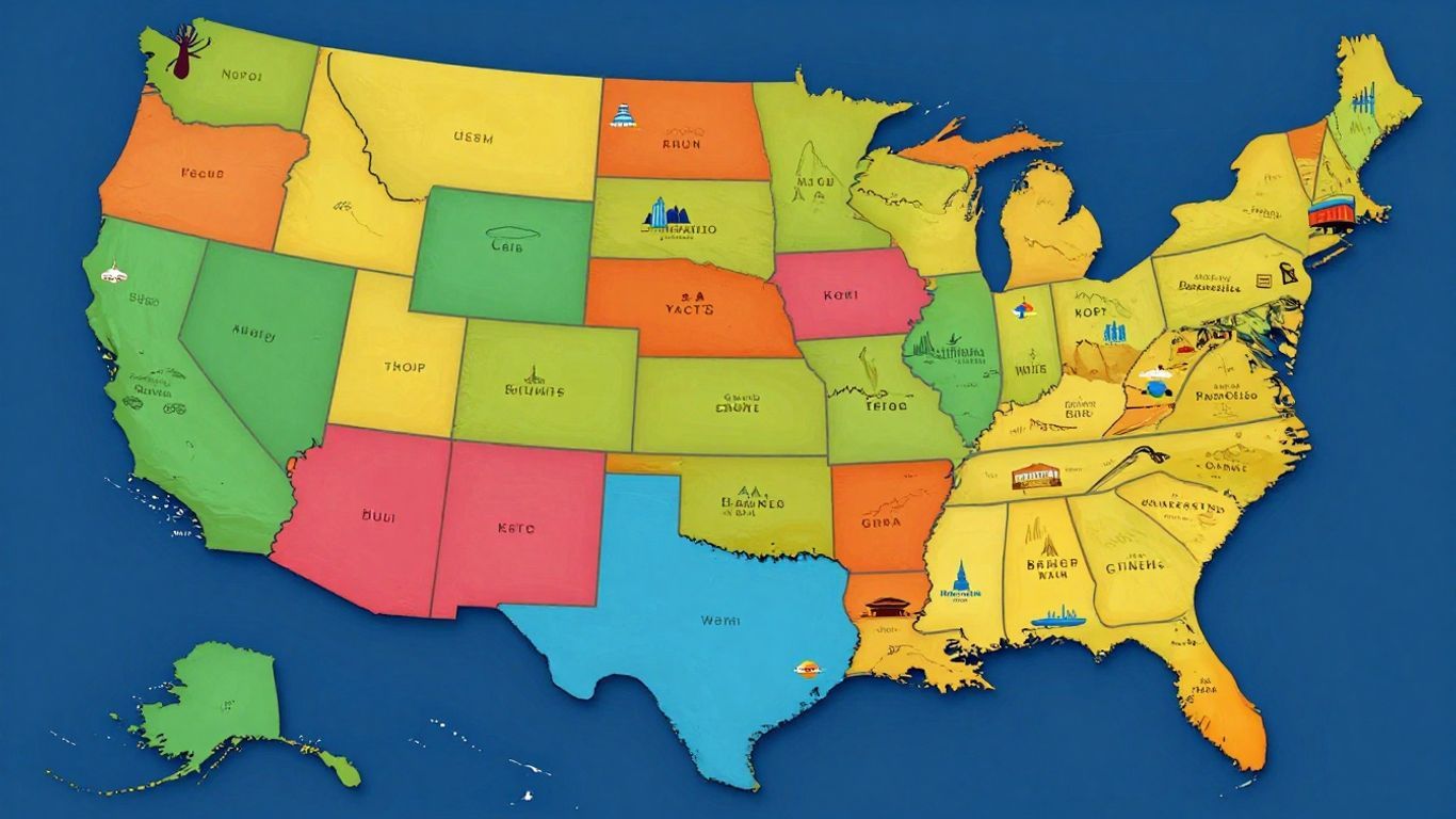 Map of the 50 US states with colorful borders.