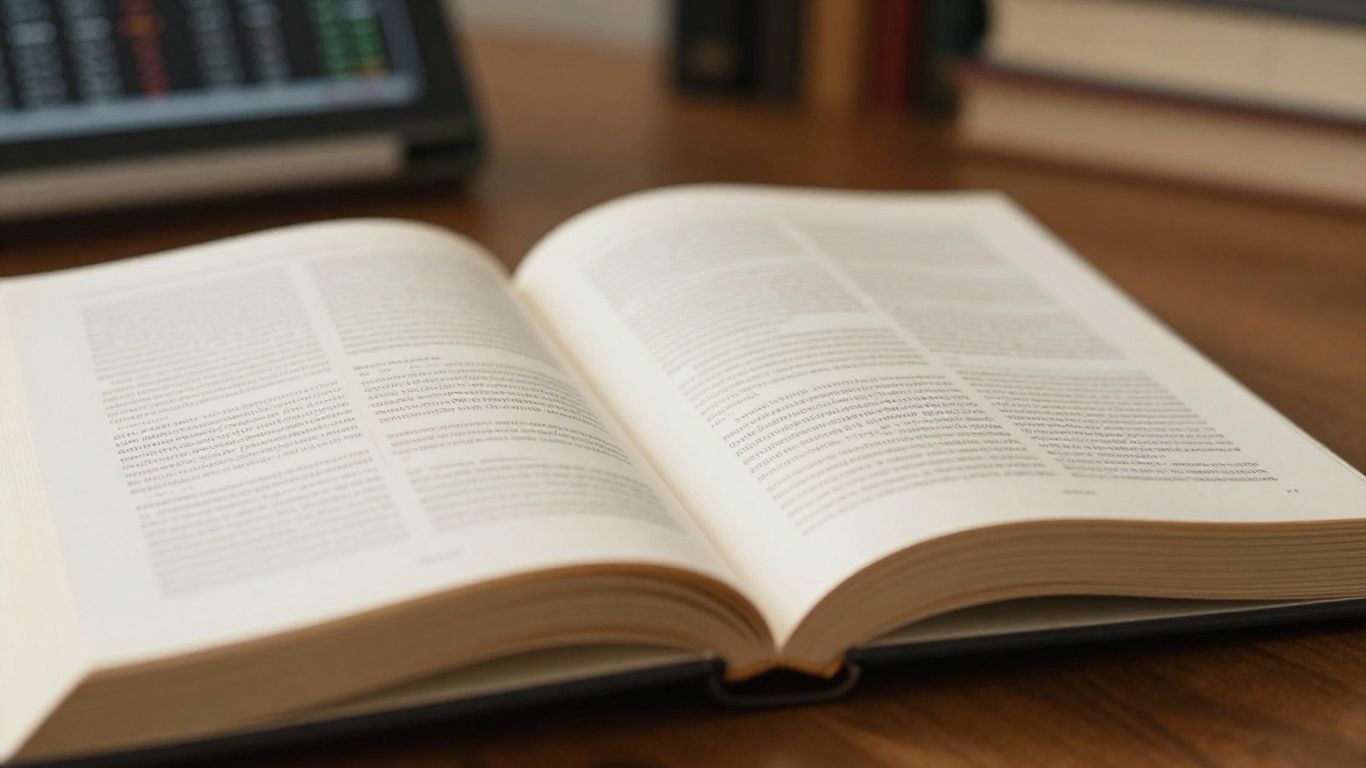 Open trading book with blurred background