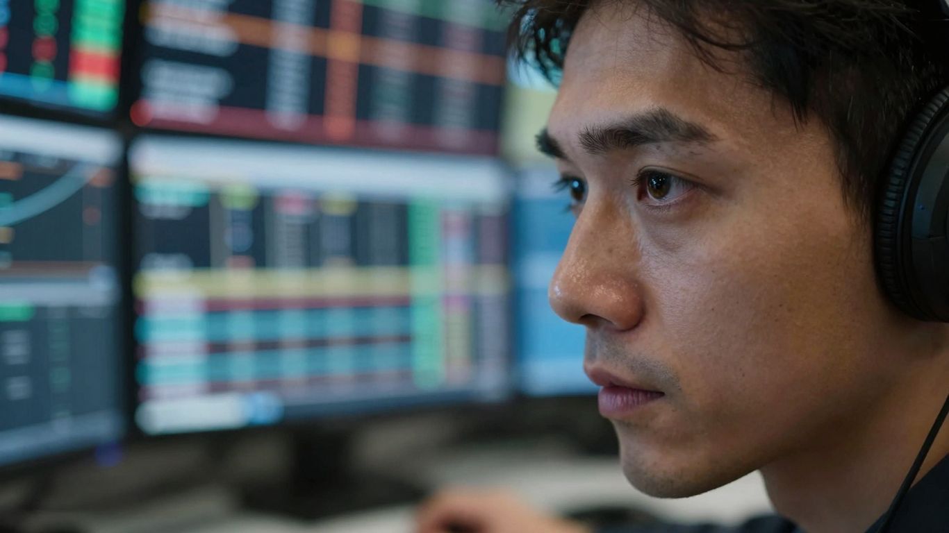 Trader intensely focused on fast-paced Forex scalping.