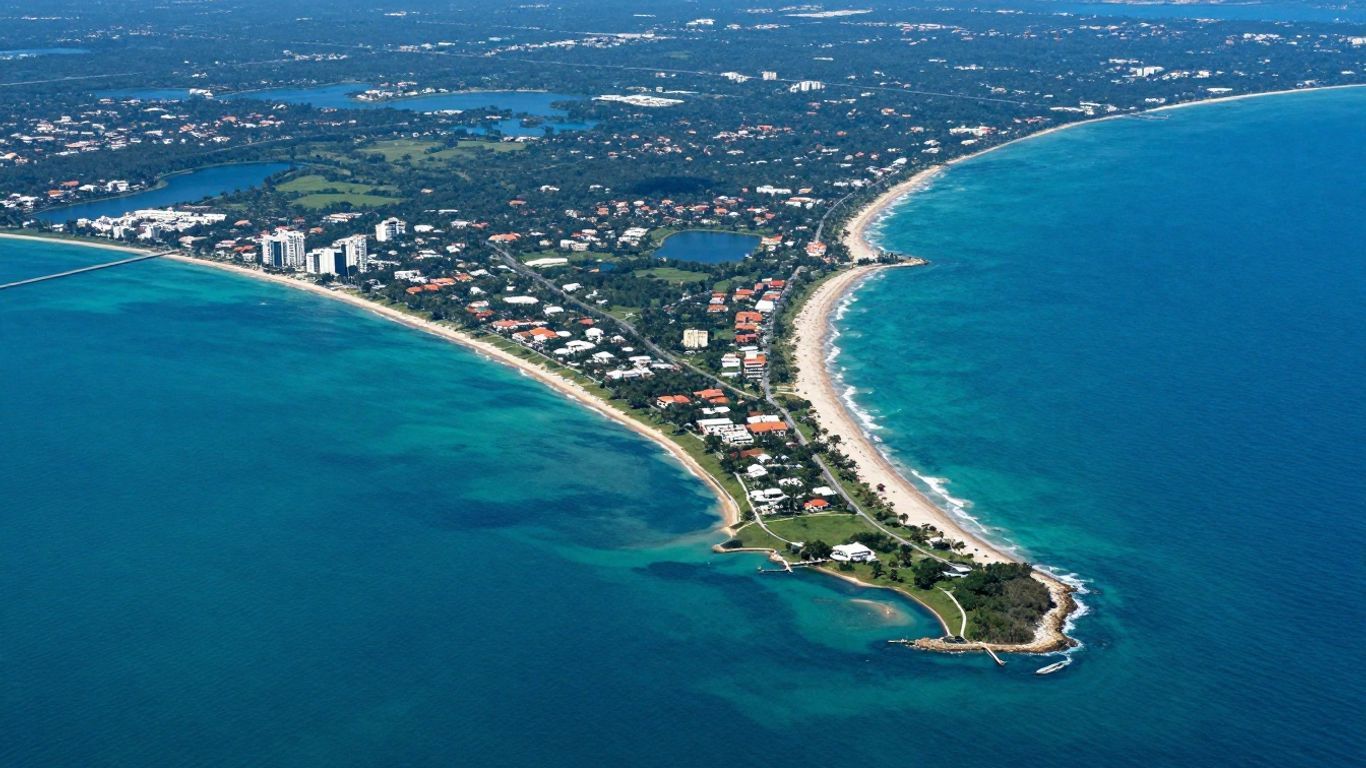Aerial view of Florida's coastline and cities.