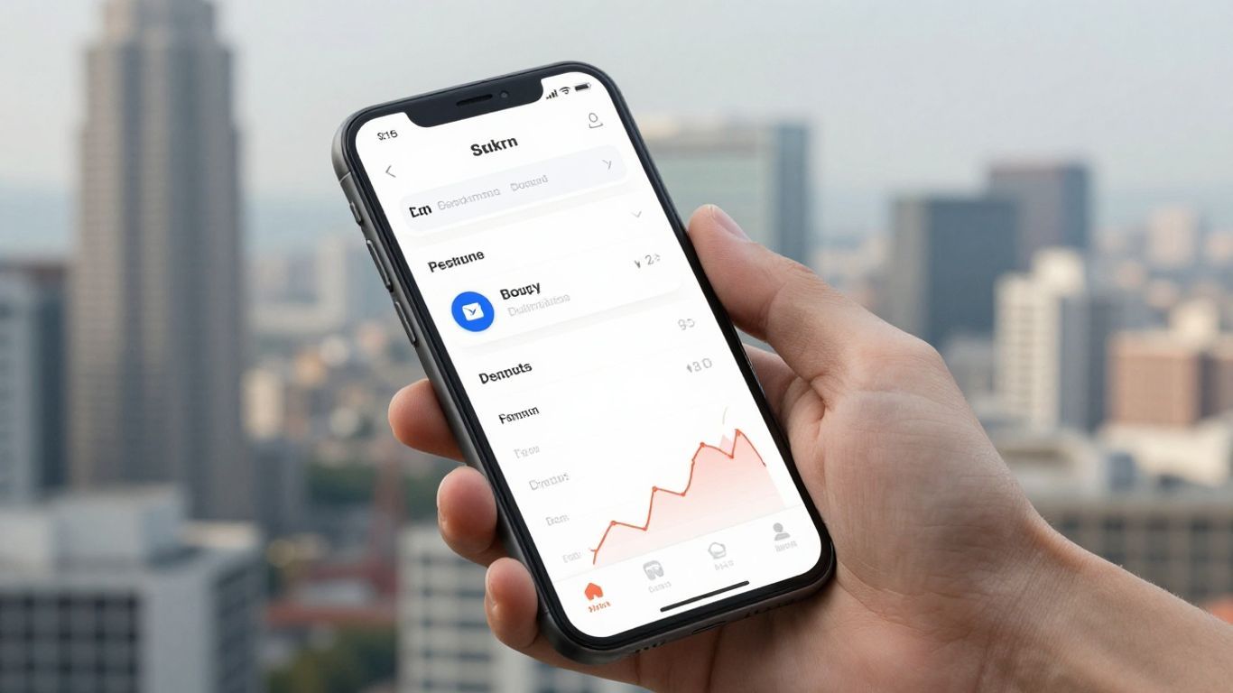 Beginner-friendly stock trading app on a smartphone.