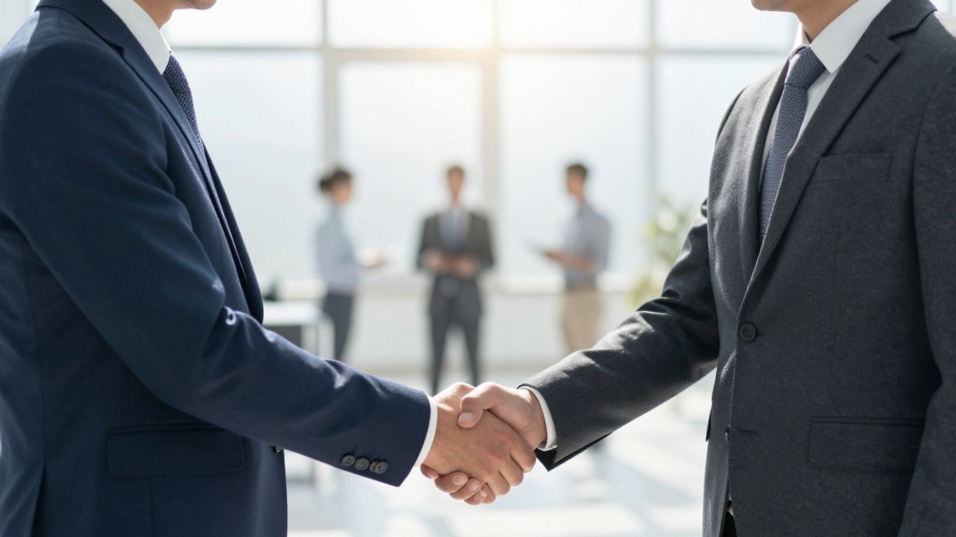 Handshake symbolizing a strong broker-investor relationship.