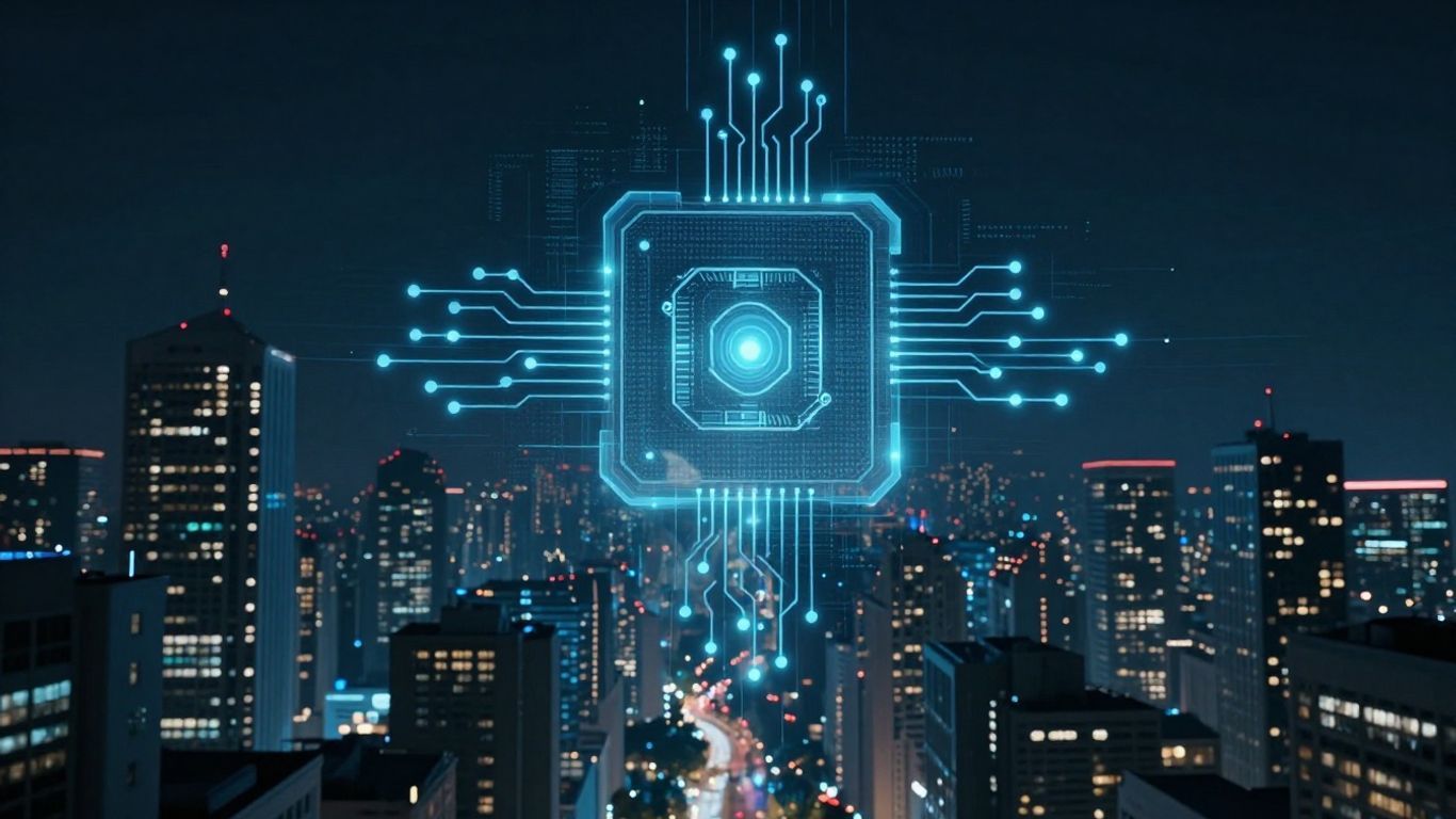 AI trading bot in futuristic city