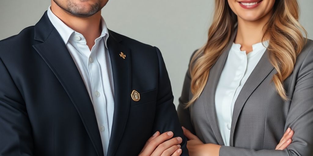Two professionals, one realtor, one agent, stand confidently.