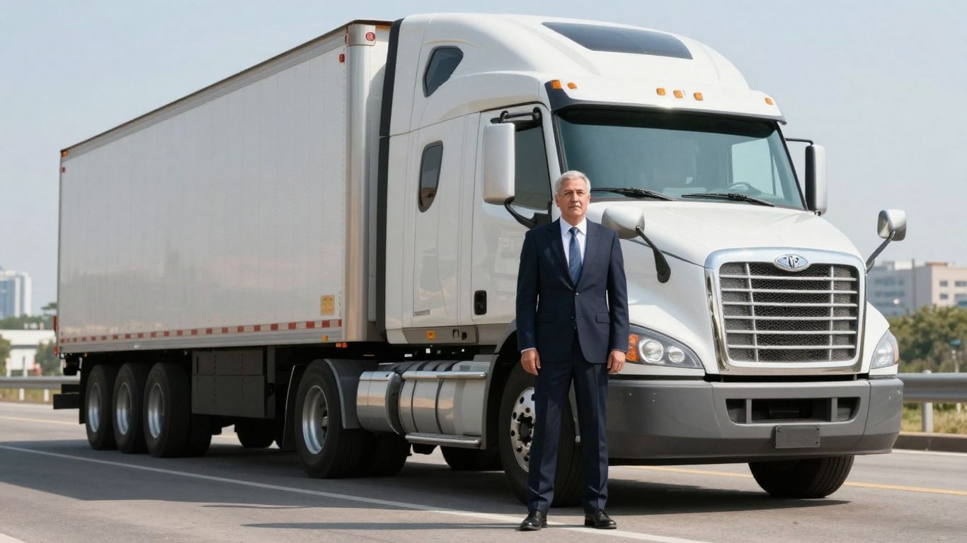 Trucker and semi-truck on highway